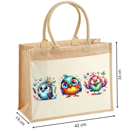 Jute tas Grappige Vogels Groot