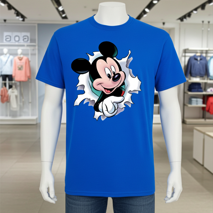 T-shirt 3D Muis fullcolour opdruk Kinderen blauw